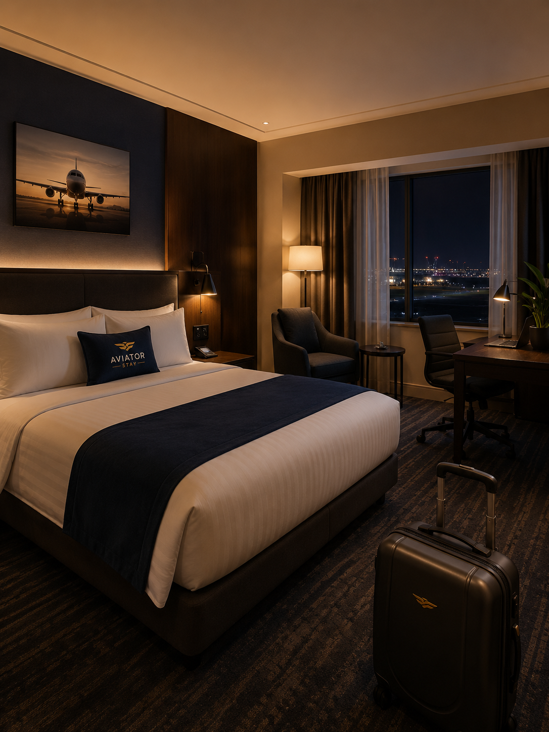 AviatorStay hotel room with airport view